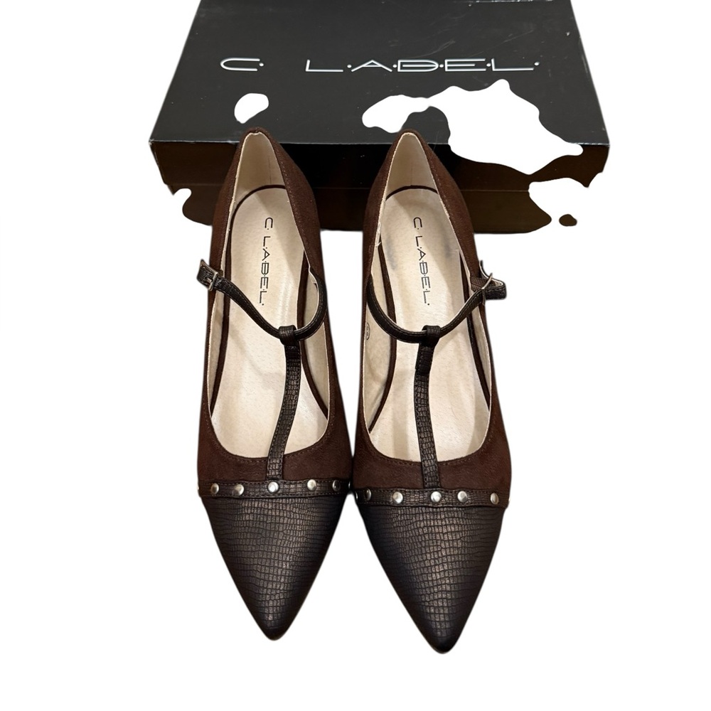 C Label Women's Brown T-Strap Heels